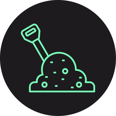 Beyaz arka planda izole edilmiş kürek ikonu olan siyah ve yeşil çizgi kovası. Temizlik aleti, tarım, bahçıvanlık, tarım, tarım. Renkli özet kavramı.