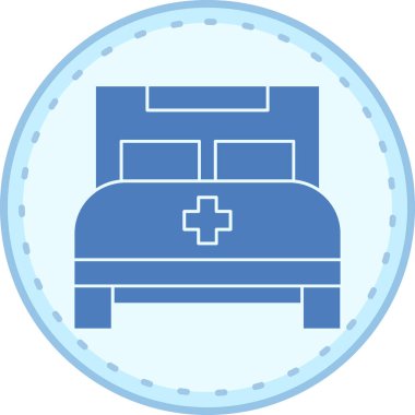 Otel yatağı ikonu. Web için yatak odası vektör simgelerinin özet çizimi