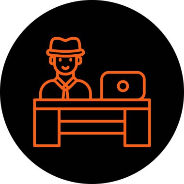 Dizüstü bilgisayar simgesi olan şapkalı bir kadının vektör çizimi