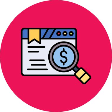 Para ikonlu büyüteç. Web için büyüteç vektör simgesi ile paranın basit bir illüstrasyonu