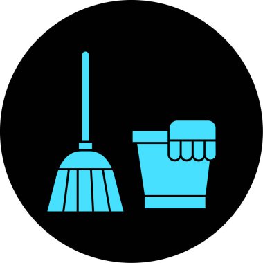 Süpürgenin mavi ve siyah simgesinin vektör çizimi