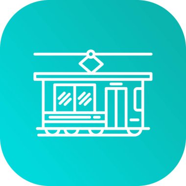 Beyaz çizgili ahşap tren ikonu, uzun arka planda beyaz üzerine. Demiryolu taşımacılığı konsepti. Metro istasyonu tabelası. Metro yeraltında. Mavi daire düğmesi. vektör illüstrasyonu