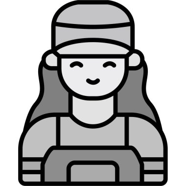 Şapkalı ve eşarplı kız, vektör çizimi, simge, siyah