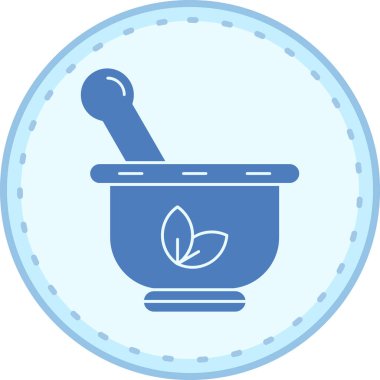 Mavi bir tencere, kaşık ve yaprak.