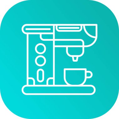 Uzun gölge arkaplan izole beyaz çizgi elektrikli su ısıtıcısı. Çaydanlık ikonu. Yeşil daire düğmesi. vektör.