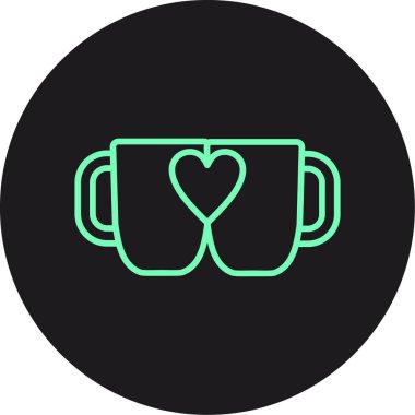 Beyaz arka planda kalp ikonu olan çizgi çay fincanı. Renkli taslak konsepti. vektör