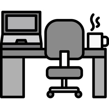 Bilgisayar ve sandalye vektör tasarımlı ofis masası