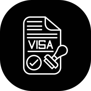 Vize simgesi, siyah işaret, düz düzenlenebilir vuruşlar, vektör illüstrasyonu.