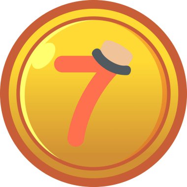 Çizgi film stilinde yedi numaralı simge. Kumarhane ve eğlence için izole edilmiş vektör çizimi.