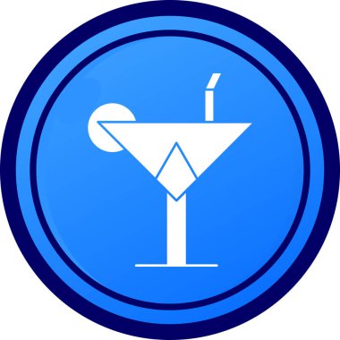 Kokteyl cam ikonu. Mavi daire tasarımı. vektör illüstrasyonu.