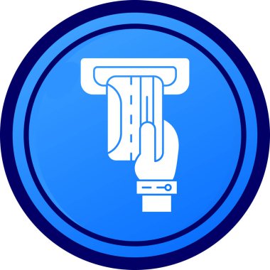 Beyaz arka planda izole edilmiş mavi çizgi, ahşap balta ikonu. Oduncu balta. Renkli daire düğmesi. vektör illüstrasyonu