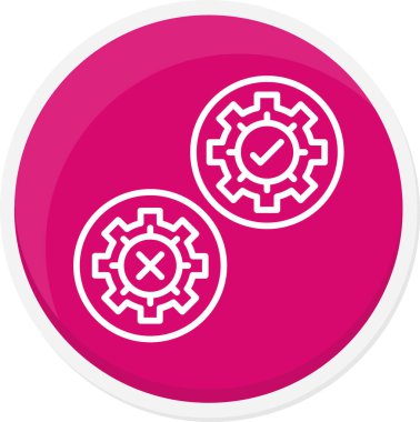 Vites vektör yuvarlak simge tasarım biçimi sembol ve çark işareti ile sembolize edilir. Beyaz arkaplanda pembe ve mor renk.