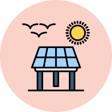 Güneş panelleri simge rengi dış hat vektörü