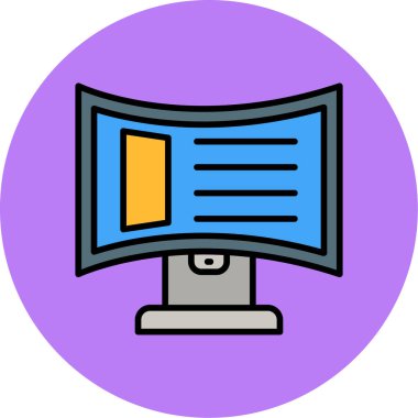 Bilgisayar monitörü simgesi. Taslak bilgisayar monitörü vektör rengi düz izole