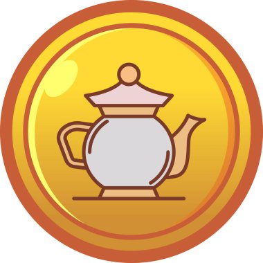 Beyaz arka planda izole edilmiş, çizgi film tarzında altın çaydanlık ikonu. çay sembolü stok vektör illüstrasyonu.