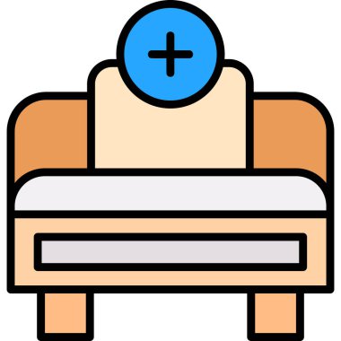 Otel yatağı simgesi renk ana hatları vektörü