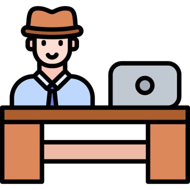 Dizüstü bilgisayar vektör illüstrasyonlu çalışan adam