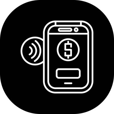 Ödeme mobil vektör simgesi. biçim düz yuvarlak sembol, siyah renk, beyaz açı, gri arkaplan.