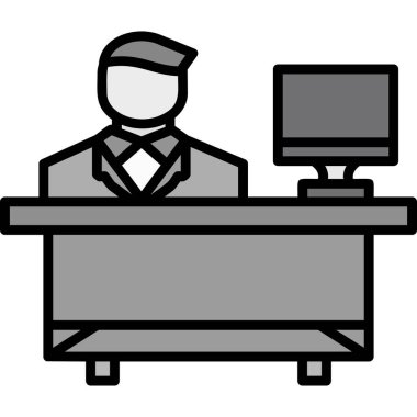 Masa başı bilgisayar simgesi. Web için masa vektör simgelerinin özet çizimi