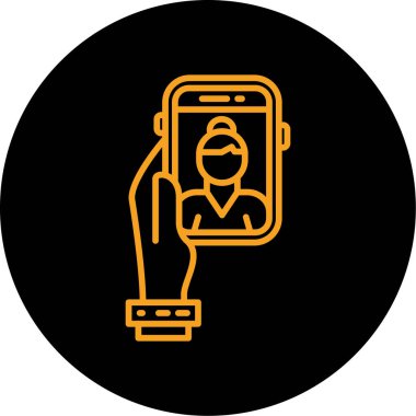 Akıllı telefon ikonu olan adam. Çember şeklinde izole edilmiş bir ikon vektör illüstrasyonunda insan ana hatları