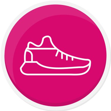 Uzun gölgeli beyaz çizgi spor ayakkabı ikonu. Spor ayakkabılar. Kırmızı ayakkabılar. Spor ayakkabılar. Yeşil daire düğmesi. vektör.