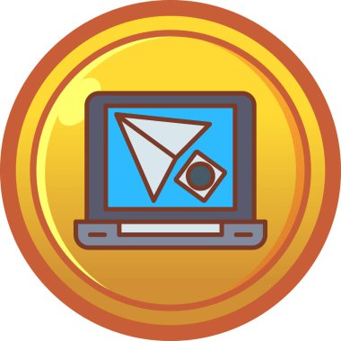 Bozuk para simgesi olan dizüstü bilgisayar, çizgi film tarzı