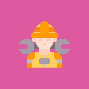 Kask simgesi olan işçiler, düz tasarım