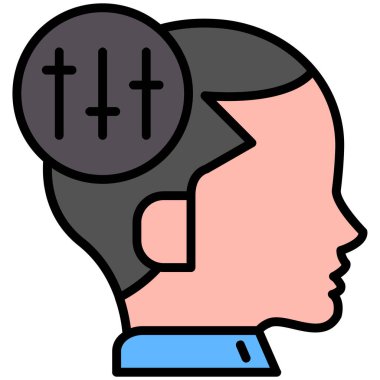 Kafası Hıristiyan ikonuyla dolu. Beyaz bir dairede insan kafası ana hatlarıyla çizilmiş. vektör illüstrasyonu