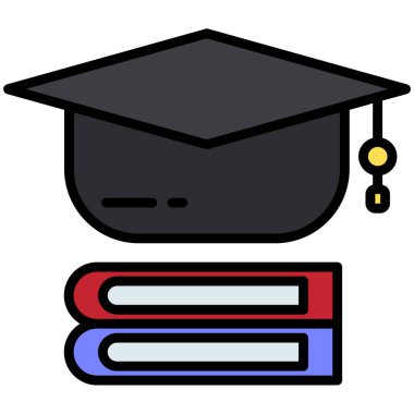 Mezuniyet Kaptan Simgesi. Renk Doldurma Tasarımı ile Düzenlenebilir Kalın Tasarım. Vektör İllüstrasyonu.