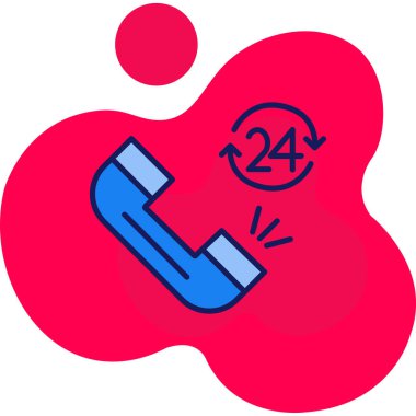 hat telefon desteği, beyaz arkaplanda 24 saatlik bir simge izole edildi. Bütün gün müşteri destek merkezi. Tam zamanlı hizmet. Renkli özet kavramı