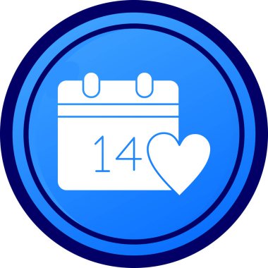 Beyaz arkaplanda mavi çizgi takvim simgesi izole edildi. Sevgililer günü tabelası. Mavi daire düğmesi. vektör.