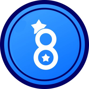 Beyaz arkaplanda 8. mühür mavi yuvarlak simgesi, vektör illüstrasyon tasarımı