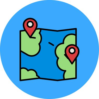 konum haritası simgesi. çizgi konum haritası vektör rengi düz izole