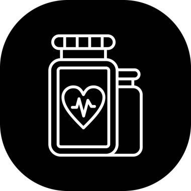 Tıbbi şişe ve kalp ikonu, basit tasarım.