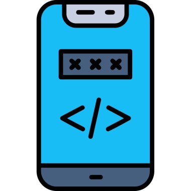 İkili kod ikonlu akıllı telefon. web için akıllı telefon kodlama vektör simgelerinin özet çizimi