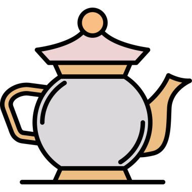 Çaydanlık simgesi renk ana hatları vektörü