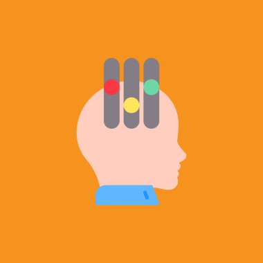 Beyin ikonu olan bir el. Web için el beyin vektör simgesinin düz çizimi