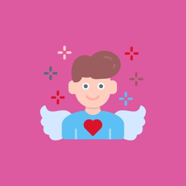 Elinde kalbi olan bir çocuk, düz tasarım.