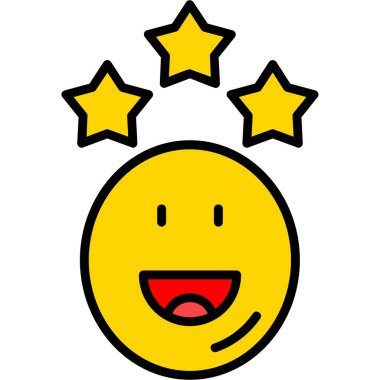 Mutlu emoji yüz simgesi renk ana hatları vektörü