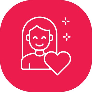 Kalp ikonu olan kadın, vektör çizimi basit tasarım