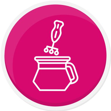 Beyaz çizgi kahve makinesi uzun gölgeli bir ikon haline gelecek. Pembe daire düğmesi. vektör illüstrasyonu