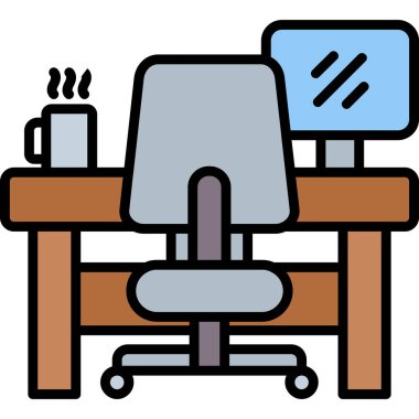 Bilgisayarlı ofis masası, vektör illüstrasyonu