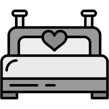 kalp yatak simgesi, beyaz arkaplanda basit vektör çizimi