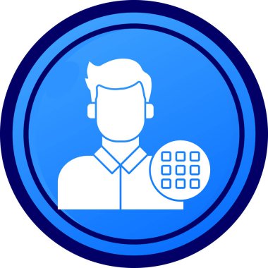 Çağrı merkezi simgesi modada izole edildi. Web sitesi tasarımınız için mavi ve beyaz arkaplan, logo, uygulama, ui.