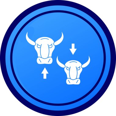 Boğa vektör ikonu. Bu düz yuvarlak sembol mavi ve gri renkler kullanır ve beyaz arkaplanda izole edilir