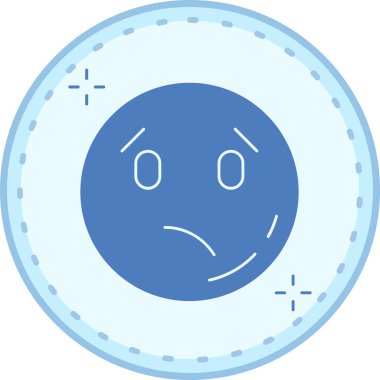 Üzücü bir gülümsemesi olan şirin mavi ve beyaz bir ikonun vektör çizimi