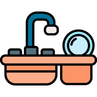 Duş banyosu ikonu. ana hatlı banyo banyosu banyo vektör rengi düz izole