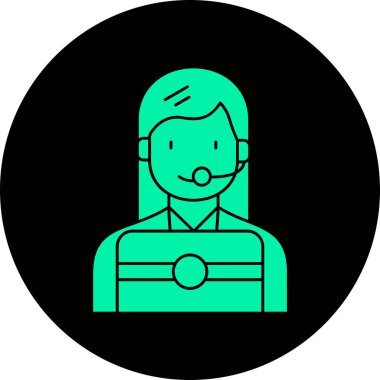 Güzel kadın avatar, saç stili yeşil ceket ve yuvarlak daire..