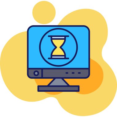 Kum saati ikon vektörlü bilgisayar. Ana hatlı bilgisayar kum saati tabelası. renk kontur sembolü resimlemesi