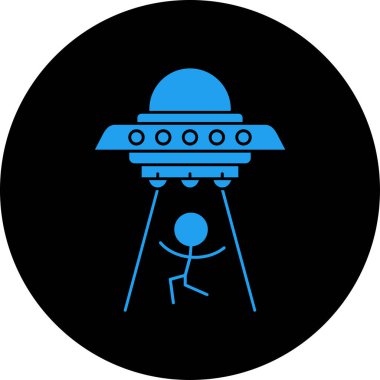Uzay UFO 'su. Vektör simgesi siyah arkaplanı olan düz bir dizayndır.